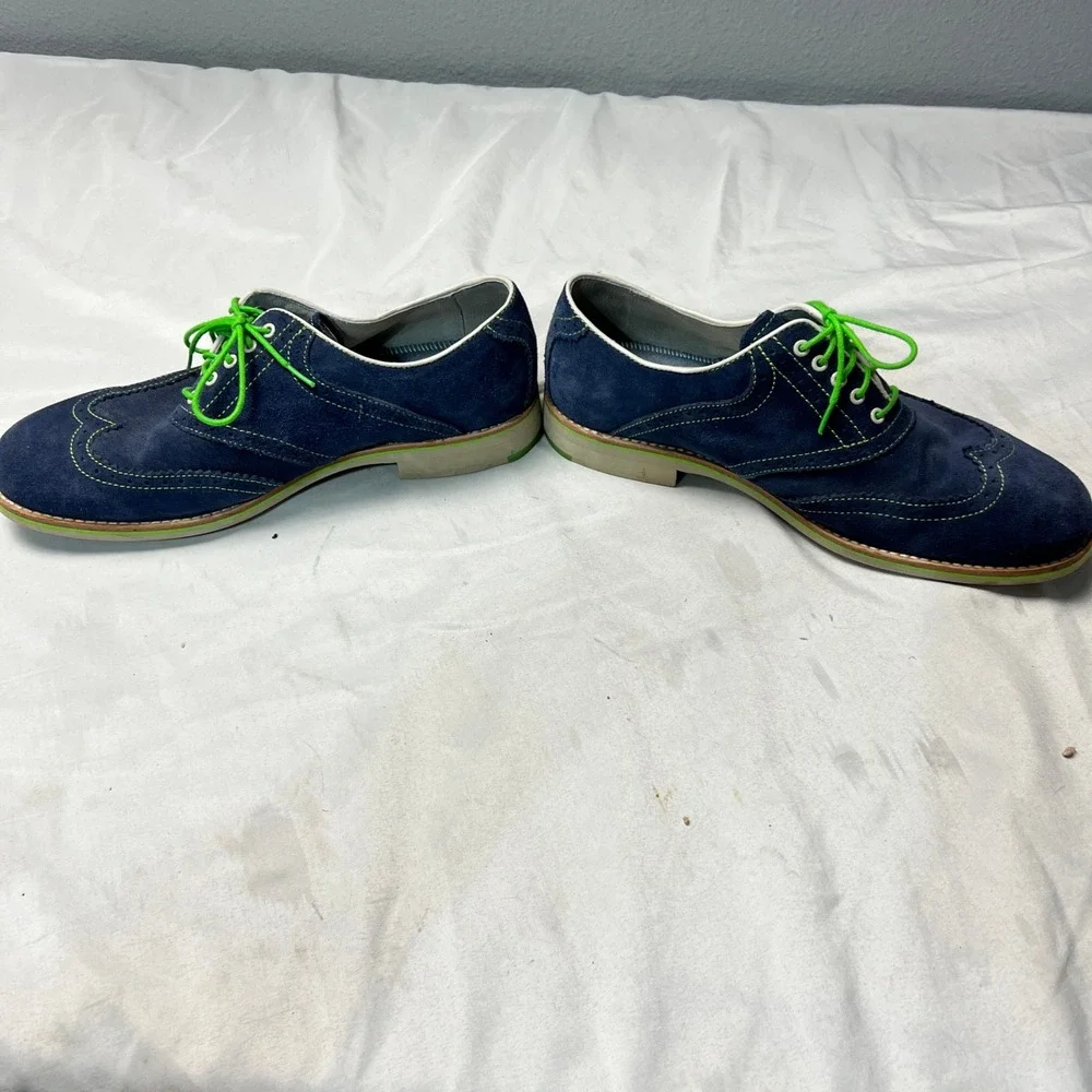 Johnston & Murphy Mens Wingtip Brogue‎ Suede Oxford Shoes Navy Green Laces 9M